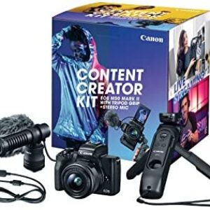 Canon EOS M50 Mark II Content Creator Kit, Mirrorless 4K Vlogging Camera Kit Includes EF-M 15-45mm Lens, Tripod Grip, Stereo Microphone
