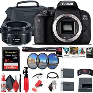 Canon EOS Rebel 800D / T7i DSLR Camera (Body Only) + Canon EF 50mm Lens + 64GB Memory Card + Case + Corel Photo Software + LPE17 Battery + External Charger + Card Reader + More (Renewed)
