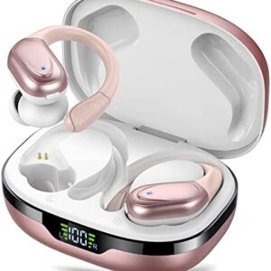 Cascho Wireless Earbuds, Bluetooth 5.3 Headphones, 60Hrs Playback HD Stereo Audio LED Display, Over-Ear IPX7 Waterproof Earphones with Earhooks, Built-in Mic, Type-C, for Sports (Rose Gold)