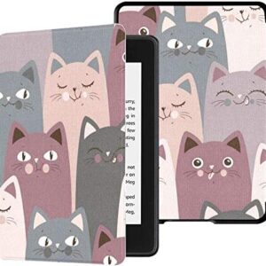 Case Compatible with Kindle Paperwhite Case Fits 10th Generation 2018 Released eBook Reader Covers Smart Accessories PU Leather Kindle Covers – Funny Cats Light Grey Cats
