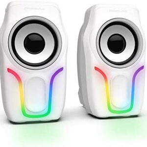Computer Speakers,2.0 Stereo Volume Control Gaming Speakers with Surround Sound,6 RGB LED Backlit Effect,USB Powered Wired Laptop Speakers with 3.5mm for Desktop Computer/PC/Laptops(White)