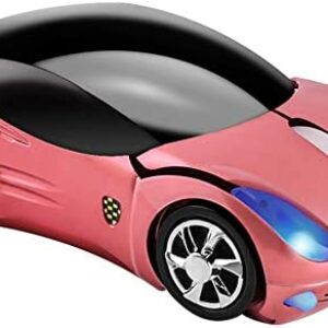 Cool 3D Sport Car Shape Mouse 2.4GHz Wireless Mouse Optical Ergonomic Gaming Mice Mini Small Office Mouse with USB Receiver for PC Laptop Computer for Kids Girls,1600DPI 3 Buttons(Pink)