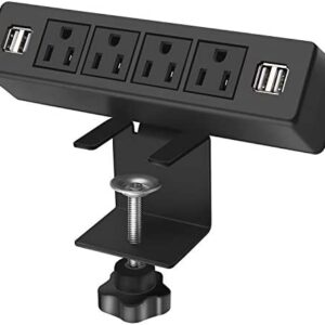 Desk Edge Power Strip with 4 USB Port Removable Clamp Power Outlet Socket with USB 6.5 ft Extension Cord Connect 4 Plugs for Home Office Reading