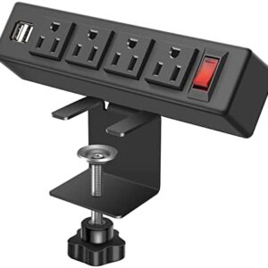 Desk Edge Power Strip with USB Port Removable Clamp Power Outlet Socket with Switch 6.5 ft Extension Cord Connect 4 Plugs for Home Office Reading