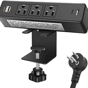 Desktop Clamp Power Strip with USB, Surge Protector Power Charging Station Outlet with 3 Plugs 3 USB A 1 USB C PD 18W Fast Charging Outlets, Desk Mount Multi-Outlets for Home Office Garage Workshop