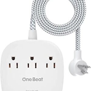 Desktop Power Strip with 3 Outlet 4 USB Ports 4.5A, Flat Plug and 5 ft Long Braided Extension Cords for Cruise Ship Travel Home Office, ETL Listed