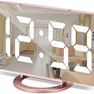Digital Alarm Clock,6.5 Inch LED Mirror Electronic Clocks,with 2 USB Charging Ports,3 Adjustable Brightness,Snooze,12/24H,Night Mode,for Bedroom Home Office (Rose Gold)