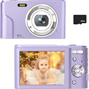 Digital Camera for Kids Boys and Girls – 36MP Children’s Camera with 32GB SD Card，Full HD 1080P Rechargeable Electronic Mini Camera for Students, Teens, Kids(Purple)
