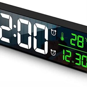 Digital Clock Large Display Alarm Clock for Living Room Office Bedroom Decor LED Electronic Date Temp Display Wall Electric Clocks Automatic Brightness Dimmer Smart Cool Modern Desk Accessories Black