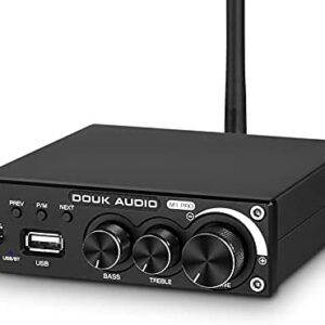 Douk Audio M1 PRO 320W Bluetooth Power Amplifier, 2 Channel Audio Amp, Wireless Receiver, for Home Stereo Speakers/Active Subwoofer, with Treble & Bass Control/U-Disk Music Player