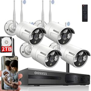 {Dual Antennas for Wi-Fi Enhanced} AI Human Detected 2K 3.0MP Wireless Security Camera System, Surveillance NVR Kits with 2TB Hard Drive, 4Pcs Outdoor WiFi Security Cameras, with Audio, Night Vision