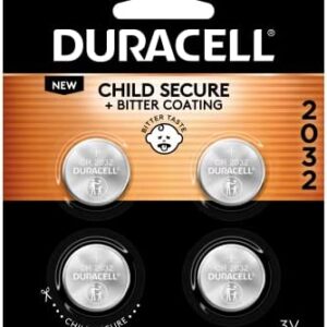 Duracell CR2032 3V Lithium Battery, Child Safety Features, 4 Count Pack, Lithium Coin Battery for Key Fob, Car Remote, Glucose Monitor, CR Lithium 3 Volt Cell
