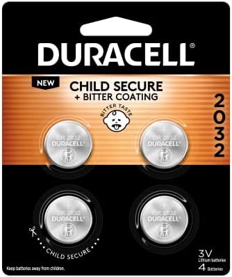 Duracell CR2032 3V Lithium Battery, Child Safety Features, 4 Count Pack, Lithium Coin Battery for Key Fob, Car Remote, Glucose Monitor, CR Lithium 3 Volt Cell