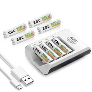 EBL Rechargeable AA Batteries Precharged 2800mAh Powerful Battery (8 Packs) with Smart C807 Battery Charger for 1/2/3/4 AA AAA Batteries