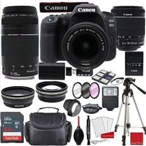 EOS 90D DSLR Camera with EF-S 18-55mm f/3.5-5.6 STM & 75-300mm III Lens Bundle + Sandisk 64GB Memory + Professional Accessory Bundle