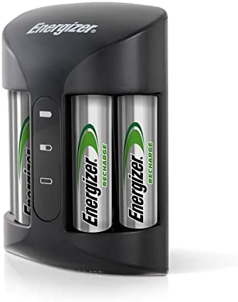 Energizer AA and AAA Battery Charger with 4 AA NiMH Rechargeable Batteries, Recharge Pro Battery Charger for Double A Batteries and Triple A Batteries