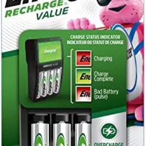 Energizer Rechargeable AA and AAA Battery Charger with 4 Rechargeable AA Batteries, Recharge Value Battery Charger for Double A Batteries and Triple A Batteries