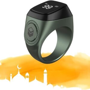 Equantu Qibla Ring Prayer Counter , Waterproof Smart Tasbih Qibla Ring Muslim Prayer, Islamic Prayer Time Reminder, OLED Display Tasbih Counter, Wearable Technology Smart Ring