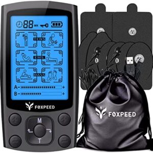 FOXPEED Dual Channel Electric TENS Unit Muscle Stimulator with 24 Modes and 20 Intensities of Pulse Massager, Used to Relieve Pain, Rechargeable TENS Machine Massager for Workout & Travel
