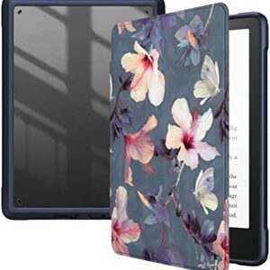 Fintie Hybrid Slim Case for 6.8″ Kindle Paperwhite (11th Generation-2021) and Kindle Paperwhite Signature Edition – Shockproof Cover with Transparent Back Shell, Blooming Hibiscus