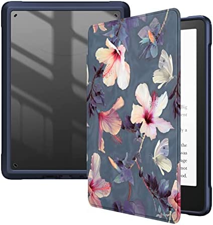 Fintie Hybrid Slim Case for 6.8" Kindle Paperwhite (11th Generation-2021) and Kindle Paperwhite Signature Edition - Shockproof Cover with Transparent Back Shell, Blooming Hibiscus