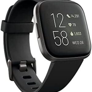Fitbit Versa 2 Health and Fitness Smartwatch with Heart Rate, Music, Alexa Built-In, Sleep and Swim Tracking, Black/Carbon, One Size (S and L Bands Included)