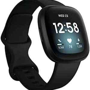 Fitbit Versa 3 Health & Fitness Smartwatch with GPS, 24/7 Heart Rate, Alexa Built-in, 6+ Days Battery, Black/Black, One Size (S & L Bands Included)