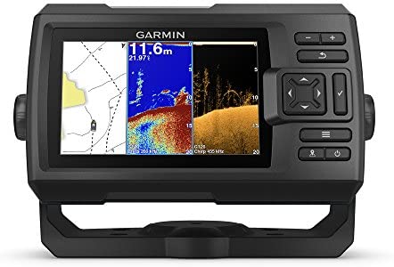 Garmin Striker Plus 5cv with Transducer, 5" GPS Fishfinder with CHIRP Traditional and ClearVu Scanning Sonar Transducer and Built In Quickdraw Contours Mapping Software
