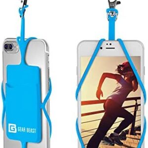 Gear Beast Cell Phone Lanyard – Universal Neck Phone Holder w/ Card Pocket and Silicone Neck Strap – Compatible with Most Smartphones, Light Blue