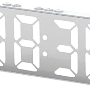 HD Digital Alarm Clock Large Display, Mirror Surface LED Electronic Clocks, Battery Operated/with USB Charger, Voice Control, Temperature Sensing, for Office Table Bedroom Nightstand (White)