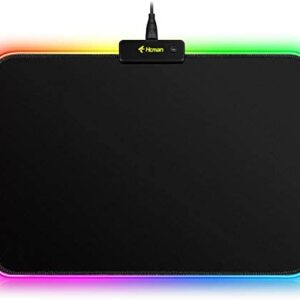 Hcman RGB Gaming Mouse Pad, Small Mousepad 340×245×3mm, PC Gaming Accessories LED Mouse Mat for Desk, Mouse Pads for Computer Gamer – Black