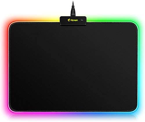 Hcman RGB Gaming Mouse Pad, Small Mousepad 340×245×3mm, PC Gaming Accessories LED Mouse Mat for Desk, Mouse Pads for Computer Gamer - Black