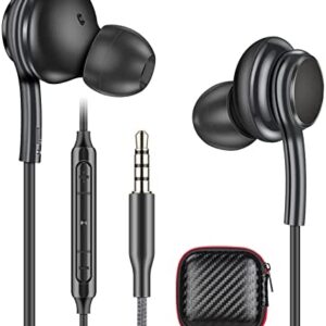 HoneyAKE 3.5mm Jack Wired Headphones for Samsung Galaxy S10 S10e Plus S8 Plus Wired Earphones Earbuds Stereo in-Ear Noise Canceling Headset Earphone with Microphone for Samsung Note 8, Black