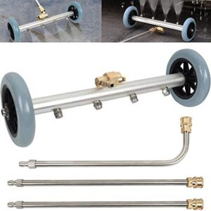 Hourleey 2-in-1 Undercarriage Pressure Washer Cleaner, Power Washer Surface Cleaner, 4000 PSI Dual-Function Undercarriage Water Car Broom Attachment with 16 Inch 2 Pack Extension Wand (Silver)