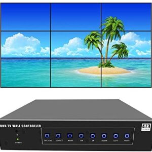 ISEEVY 9 Channel 4K60 UHD Video Wall Controller 3×3 2×4 4×2 TV Wall Controller 4K for 9 TV Splicing Display Support 3840×2160@60Hz Inputs and Rotate 90 Degree for Portrait Mode Screens