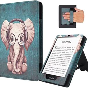KANNIL Stand Case for 6.8″ Kindle Paperwhite(11th Generation, 2021) Kindle Paperwhite Signature Edition, Premium PU Leather Smart Cover with Auto Sleep Wake, Card Slot, Hand Strap(Elephant)