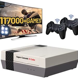 Kinhank Super Console X Cube Retro Game Console with 110000+ Classic Games, Video Game Console Compatible with PSP/PS1/DC/MAME, etc, Support 4K HD/AV Output, with 2 Wireless Game Controllers(256G)
