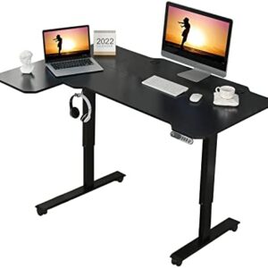 L-Shaped Height Adjustable Electric Standing Desk, BilBil Sit to Stand Desk Home Office Computer Desk with Lockable Casters, 59 Inches Black Top, Black Frame