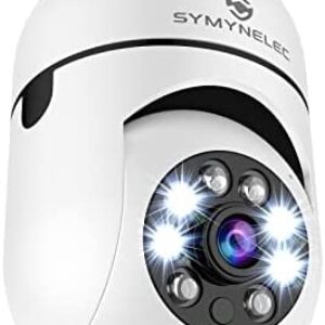 Light Bulb Security Camera, SYMYNELEC 360 Degree Pan/Tilt Panoramic IP Camera, 2.4GHz WiFi 1080P Smart Home Surveillance Cam with Motion Detection Alarm Night Vision Two Way Talk Indoor Outdoor E27