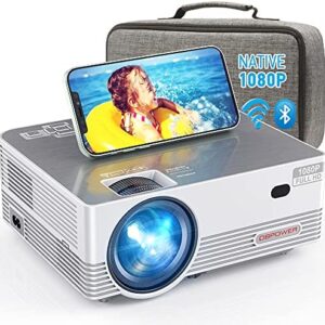 Native 1080P WiFi Bluetooth Projector, DBPOWER 8000L Full HD Outdoor Movie Projector Support iOS/Android Sync Screen&Zoom, Home Theater Video Projector Compatible w/PC/DVD/TV/Carrying Case Included