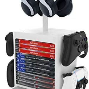NexiGo Headset and Game Organizer (up to 10 Games) for PS5 PS4 Playstation / Xbox Series S & X / Switch Accessories, Headphones, Game Discs, Joy Cons, DualSense, Controllers, White