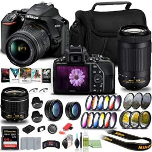 Nikon D3500 DSLR Camera with 18-55mm and 70-300mm Lenses (1588) USA Model + 64GB Extreme Pro Card + 2 x EN-EL14a Battery + Corel Photo Software + Case + 3 Piece Filter Kit + Telephoto Lens + More