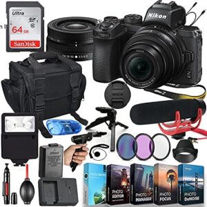 Nikon Intl. Z50 Mirrorless Digital Camera with 16-50mm Lens MFR #1633 Video Makers Bundle – Rode Mic Go + 64GB Memory Flash, Bag, Tripod, HD Filters, Video/Photo Editing Software Package & More