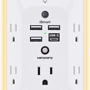 Outlet Extender with Night Light, Multi Plug Outlet, USB Wall Charger Surge Protector 4 USB Charging Port(1USB C), Power Strip Electrical Outlet Splitter Expander for Home Office Dorm Room ETL Listed