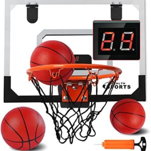 Over The Door Basketball Hoop with Electronic Scoreboard Indoor Basketball Hoop for Kids and Adults Bedroom Basketball Hoop Office Mini Hoop