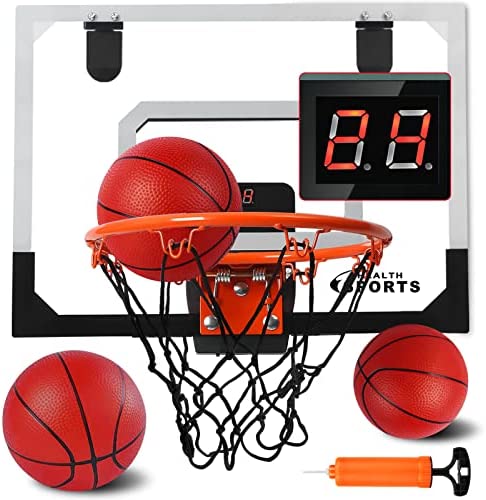 Over The Door Basketball Hoop with Electronic Scoreboard Indoor Basketball Hoop for Kids and Adults Bedroom Basketball Hoop Office Mini Hoop