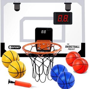 Over The Door Basketball Hoop with Electronic Scoreboard and 6 Balls, Indoor Basketball Hoop for Kids and Adults, Mini Basketball Hoop for Home and Office, Toy Gifts for Kids
