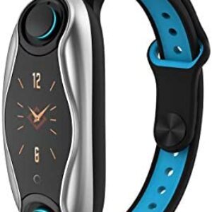 PADY-Wearable Technology T90 2 in 1 Smart Bracelet Wireless Bluetooth Headset Combo Running Music Wristband Earphone Heart Rate Blood Pressure Fitness Tracker (Silver Blue)