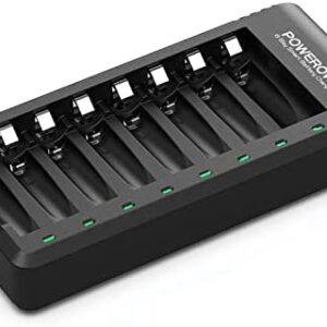 POWEROWL 8 Bay AA AAA Battery Charger, USB High-Speed Charging, Independent Slot, for Ni-MH Ni-CD Rechargeable Batteries, No Adapter