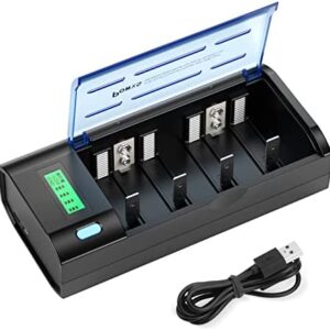 POWXS Smart Rechargeable C D AA AAA 9V Batteries Charger, Fast Charging for 1.2V Ni-MH Ni-CD Batteries with Discharge Function & LCD Display & USB Inport(Included USB Cable)
